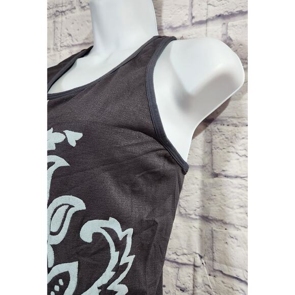 Balance Collection Gray Blue Floral Racerback Top Large Built In Bra Lightweight - Picture 2 of 4